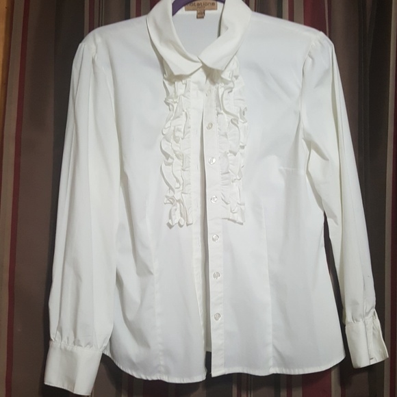 white button down shirt with ruffles